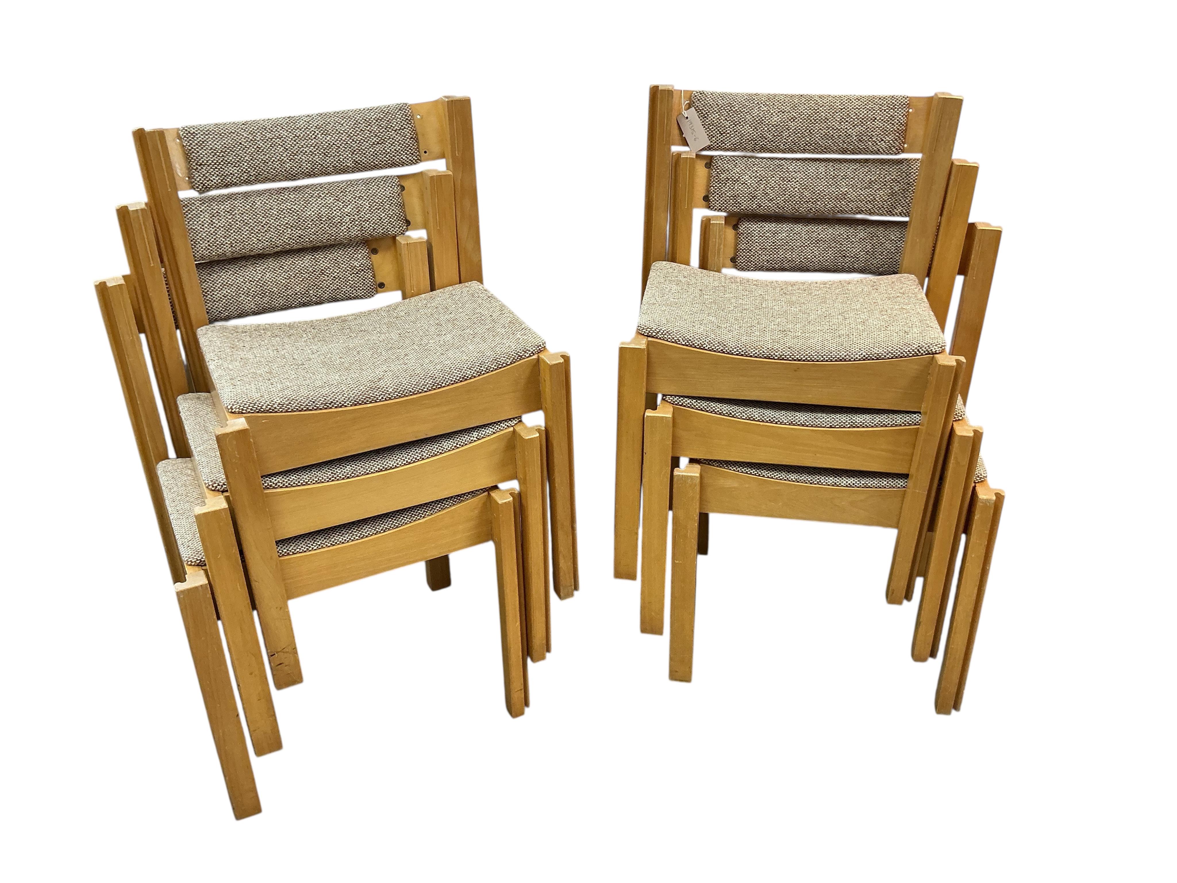 A set of six upholstered Clive Bacon linking chairs